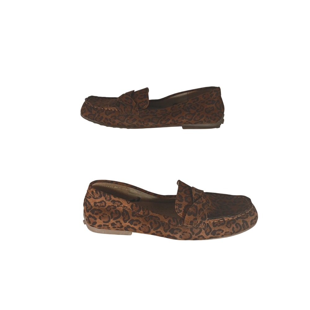 St Johns Bay Comox Leopard Print Driving Loafers Womens 7M Brown Animal Flats